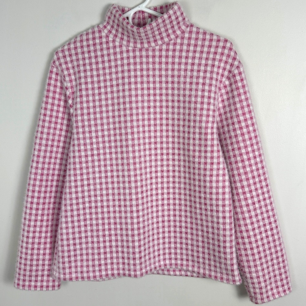 Zara Pink White Mock Neck Sweater Womens Size Small Checkered Plaid‎ Preppy Knit - Picture 6 of 16
